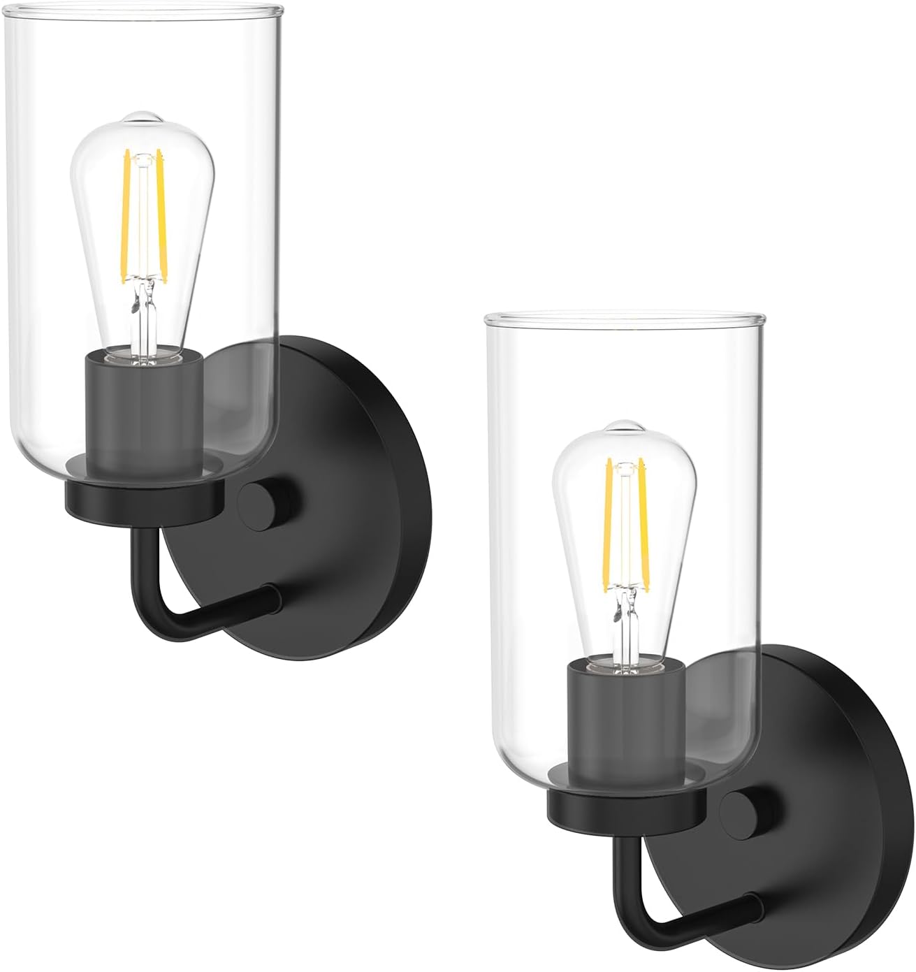 Zevluck Wall Sconces Set of 2, Modern Wall Light Fixtures with Clear Glass Shade, Matte Black Bathroom Vanity Light, Hardwired Vanity Wall Lamps for Bathroom, Bedroom, Living Room, Stairs, Hallway