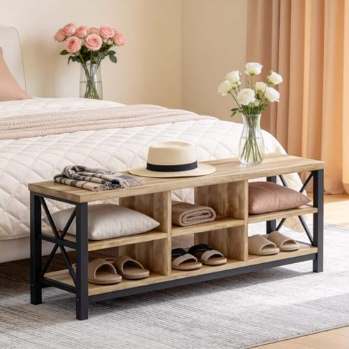 fatorri shoe bench entryway with storage, industrial wood, package contents