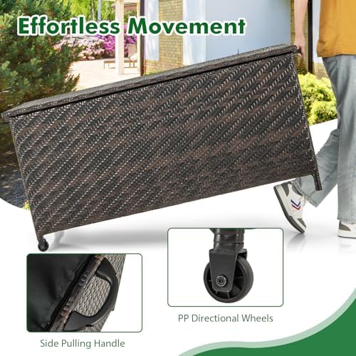 tangkula tightly-woven rattan deck box, patiojoy storage cabinet, close-up detail