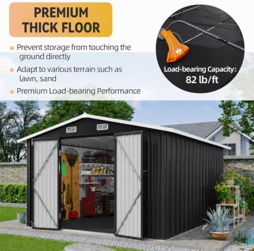 aoxun 10x12ft shed with floor galvanized steel outdoor, side view