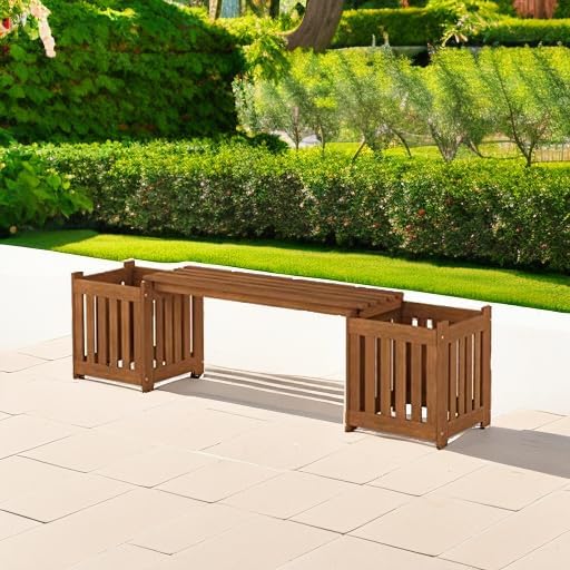 furinno tioman outdoor planter box set with bench showing dimensions