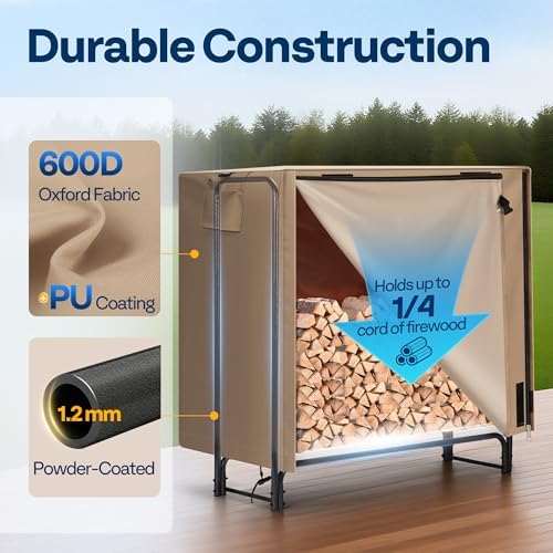 vivohome 4 ft heavy duty firewood rack outdoor shown in use