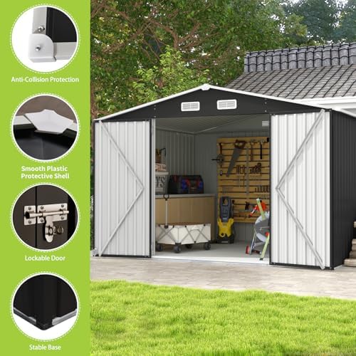 aoxun 10 x 8ft outdoor storage shed with showing dimensions