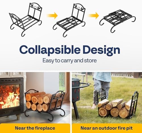 vivohome 21.5 inches folding firewood storage log rack, close-up detail