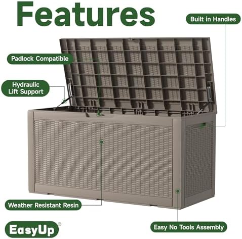 easyup 120 gallon outdoor storage box waterproof, uv on a desk or shelf