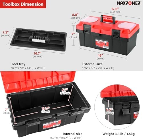 maxpower 17 inch tool box, small plastic toolbox shown in use