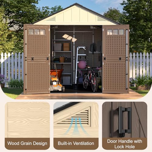 8x10 ft outdoor storage shed with floor, large showing dimensions