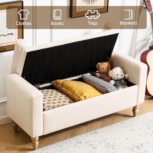 storage ottoman bench, upholstered end of bed bench, close-up detail