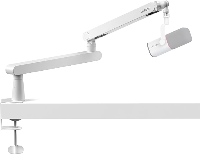 IXTECH White Microphone Boom Arm Stand Low Profile Boom Arm Adjustable Mic Stand by I-XTECH