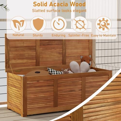 relax4life deck box acacia wood, 46 gallon backyard, side view