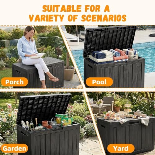 rojik 55 gal waterproof deck box durable outdoor showing dimensions