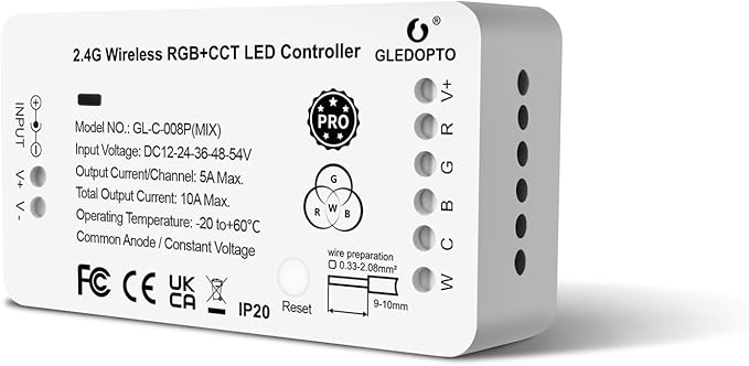 GLEDOPTO ZigBee 3.0 RGBCCT LED Strip Controller Pro RGB Color and Warm White by GLEDOPTO