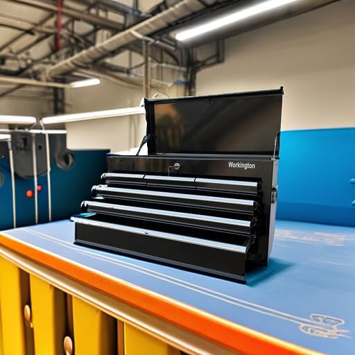 workington portable metal tool chest with 6 drawers shown in use