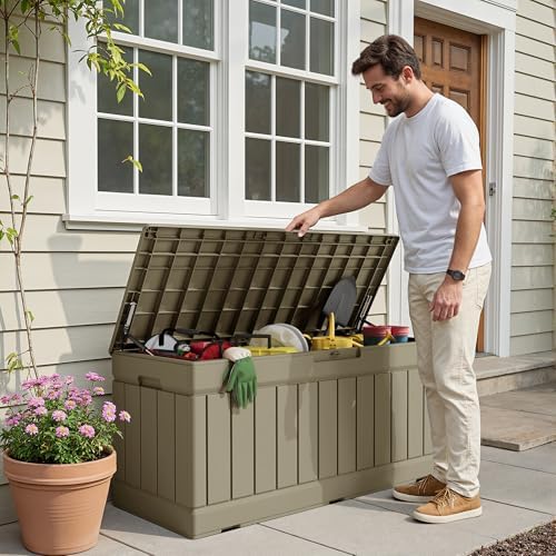 devoko 78 gallon deck box, waterproof resin outdoor, close-up detail