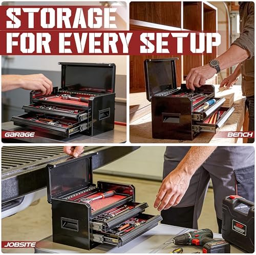 mini toolbox with 2 drawers and top storage on a desk or shelf