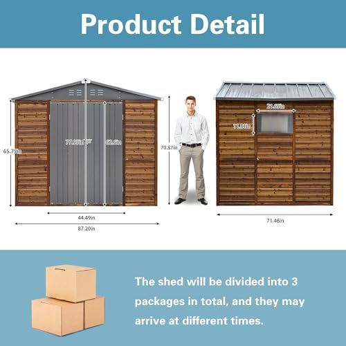 8x6 ft outdoor sotrage shed, iron wood combination on a desk or shelf