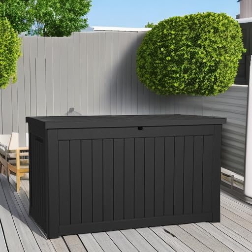 yitahome xxl 230 gallon large outdoor storage deck showing dimensions