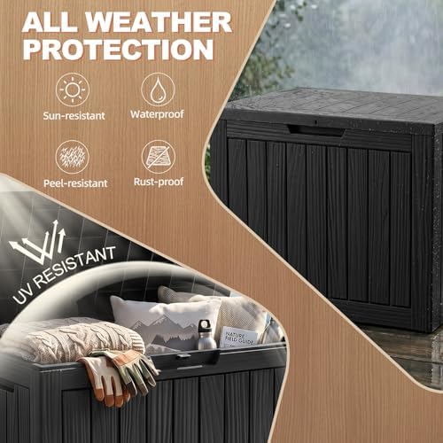 efu outdoor storage box 60 gallon deck box shown in use