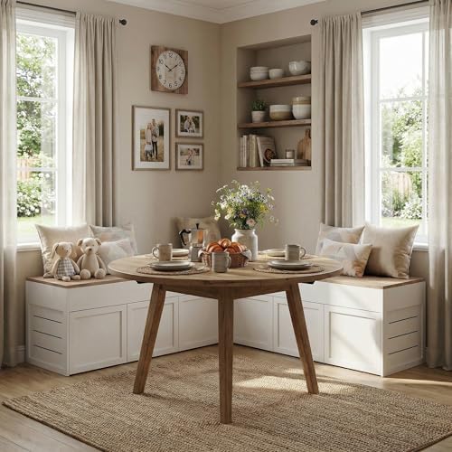 kikihouse l-shaped corner storage bench, backless wood bench, front angle view