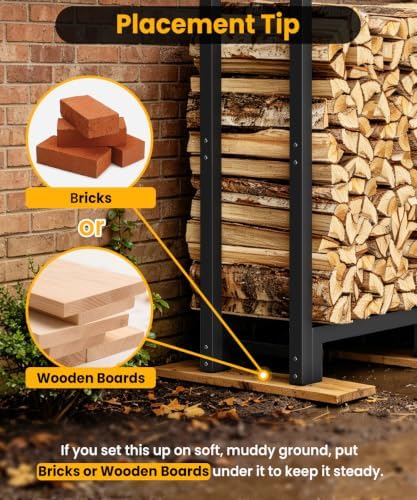 8ft firewood rack outdoor indoor, upgraded heavy duty showing dimensions