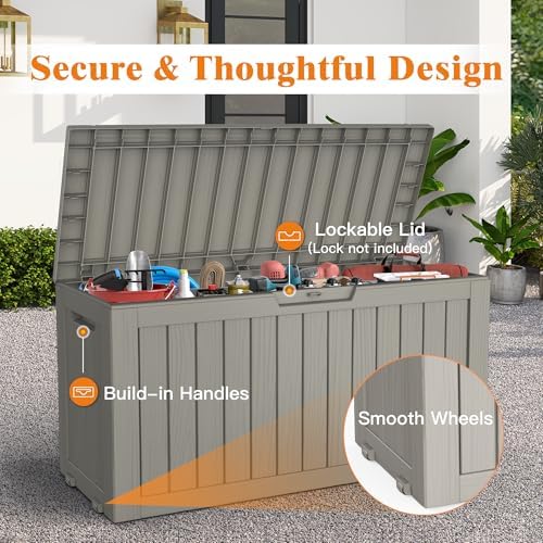 outdoor deck storage box, 75 gallon deck box,lockable, close-up detail