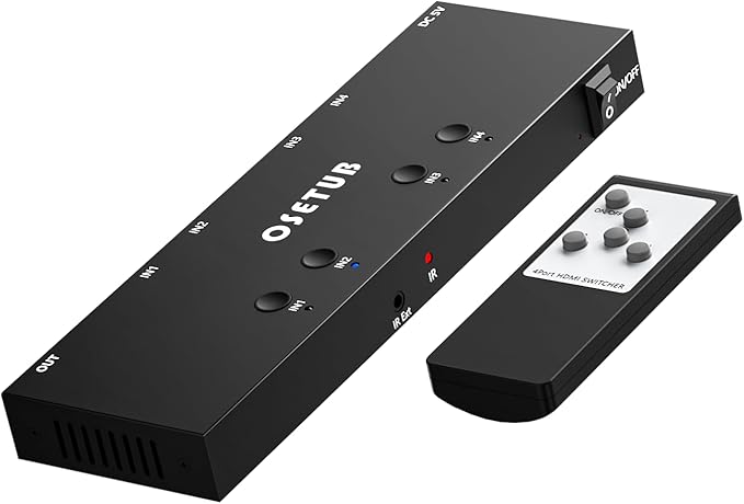 4K@60Hz 4 in 1 Out HDMI Switch, 4 Port HDMI Switcher Selector Support HDR10 & by OseTub