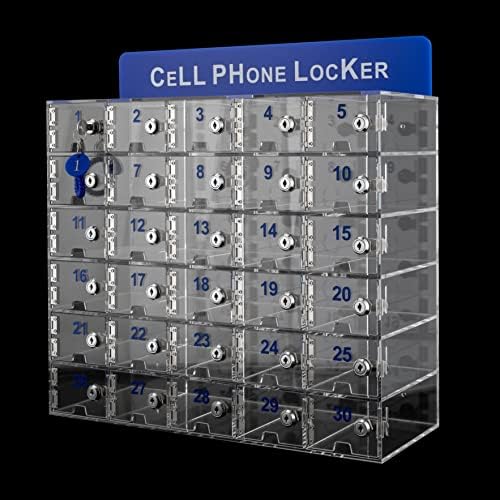 30 slots acrylic clear cell phone locker box, front angle view