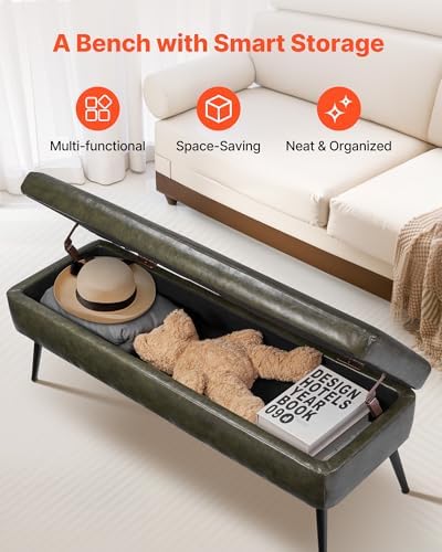 vevor leather storage ottoman bench, pu leather bench showing dimensions