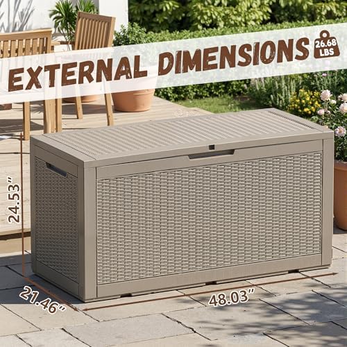 vixzen 121 gal waterproof outdoor storage box lockable shown in use
