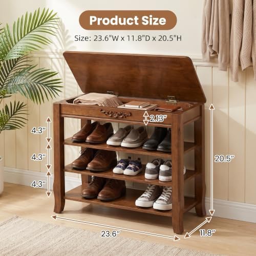 shoe rack bench with lift-top storage,3-tier shoe storage shown in use