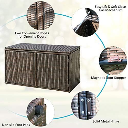 happygrill deck box outdoor wicker storage box cabinet, front angle view