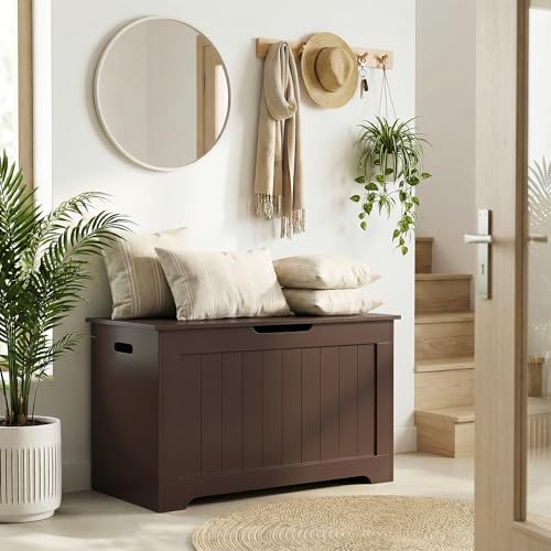 zenstyle storage chest, wood storage bench with 2 shown in use