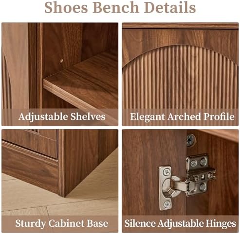berrymerry 39.4" fluted 2 tier shoe storage bench, side view