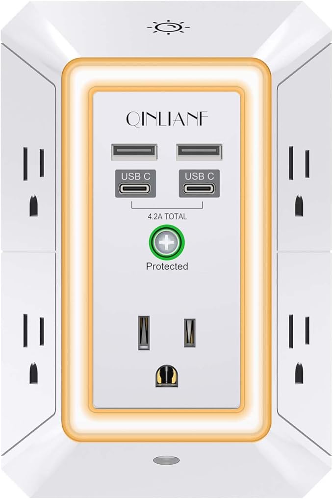 3-Sided Outlet Extender with Night Light by QINLIANF