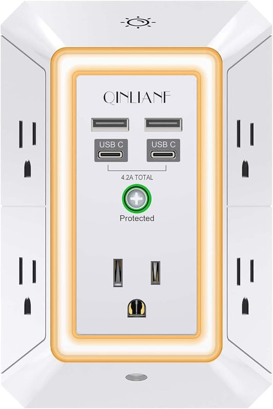 3-Sided Outlet Extender with Night Light by QINLIANF