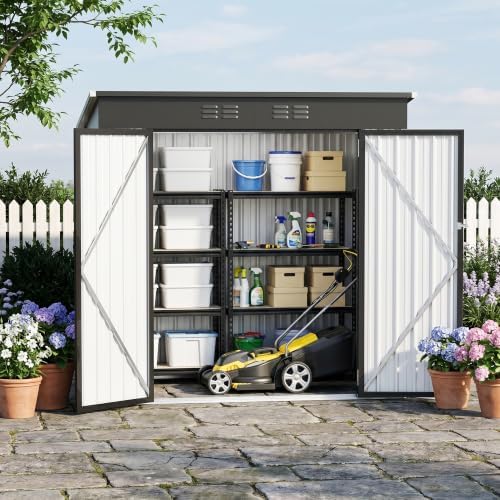 4 ft outdoor storage shed, waterproof metal garden on a desk or shelf