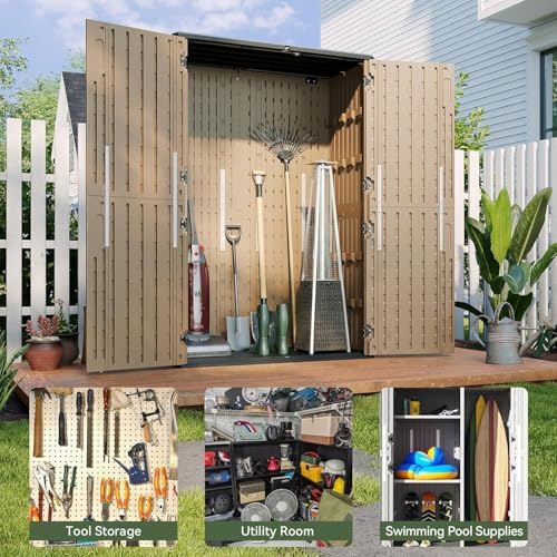 aoxun outdoor storage shed, 64 cu.ft vertical storage showing dimensions