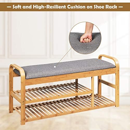 tangkula bamboo entryway shoe bench, 3 tier sturdy, view 9