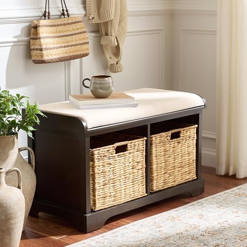 safavieh freddy wood storage bench, 33" farmhouse dark shown in use