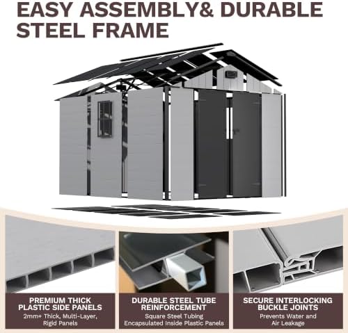 patiowell 8x8 ft plastic outdoor storage shed with, front angle view