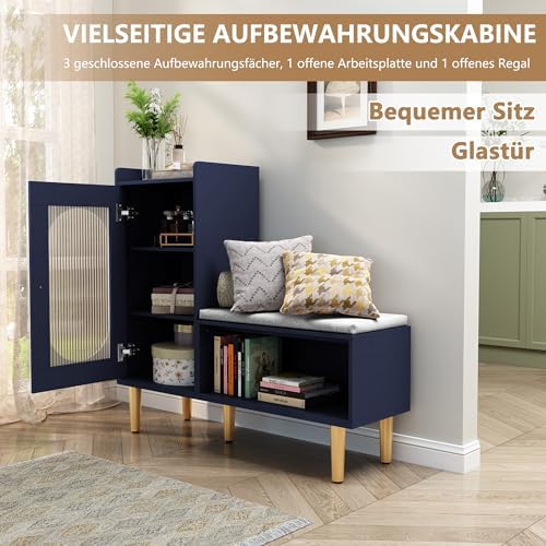 hlr storage bench set of 2, blue modern, side view