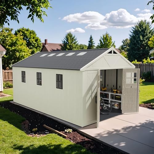 patiowell 10x16 ft resin outdoor storage shed with, close-up detail