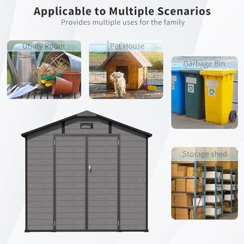 jt 8x14 ft resin storage shed, outdoor tool showing dimensions