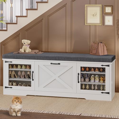 uposoja farmhouse storage bench with flip drawers & on a desk or shelf