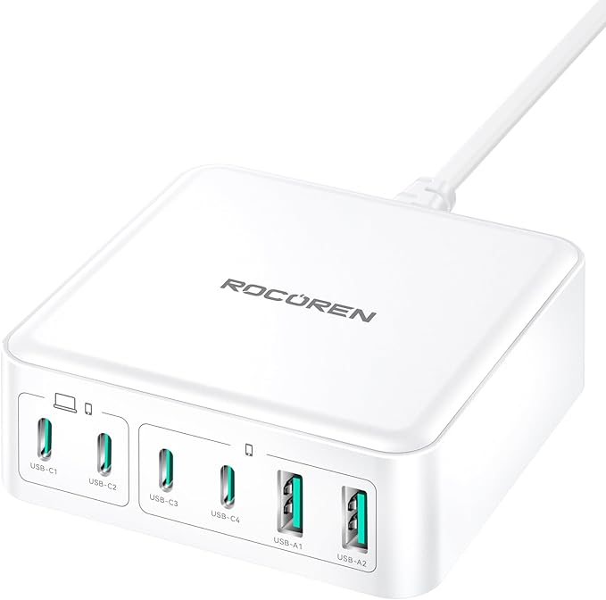 270W USB C Charger Block, Rocoren 6 Port Multi USB-C Charging Station, 100W PD by Rocoren