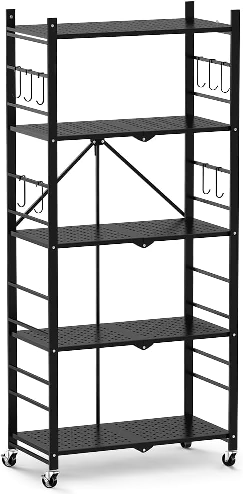 Himix Storage Shelves with 20 Hooks, 5-Tier Collapsible Organization Storage - Image 9