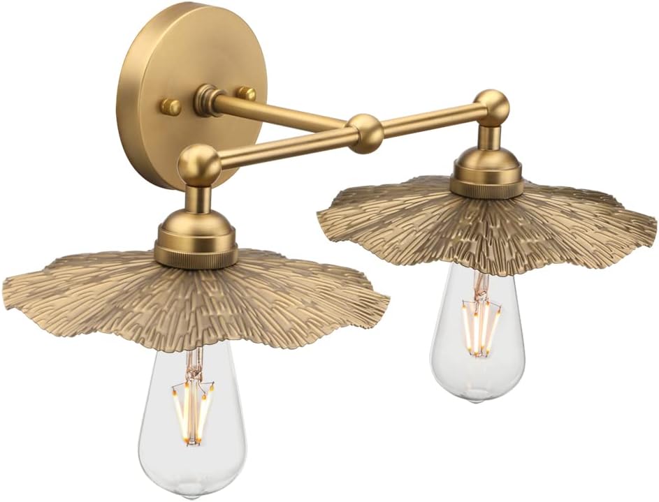 2-Head Wall Sconce Lamps Flower Design, Brass Bathroom Vanity Wall Light Above Mirror Lighting Fixture, Hardwired Metal Home Decor for Living Room Farmhouse Kitchen Lights