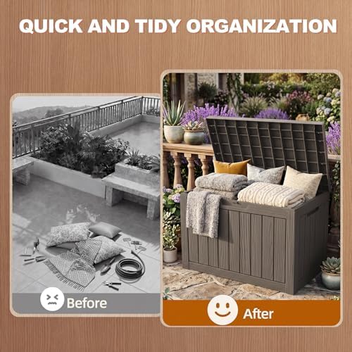 efu outdoor storage box 60 gallon deck box, side view