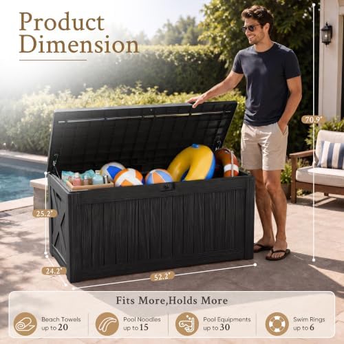devoko 120 gallon deck box resin outdoor storage, side view