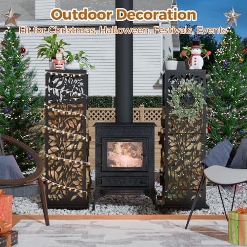 4ft firewood rack with leaf pattern, fire wood, package contents